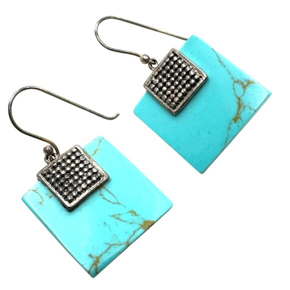 Blue Green Turquoise Sterling Silver Pierced Earrings 1.25" Original Card NOS - Picture 1 of 5
